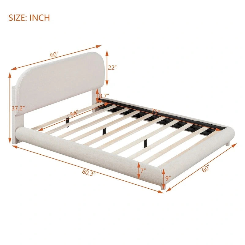 Lit plateforme capitonné pleine taille en tissu Teddy Fleece avec tissu épais