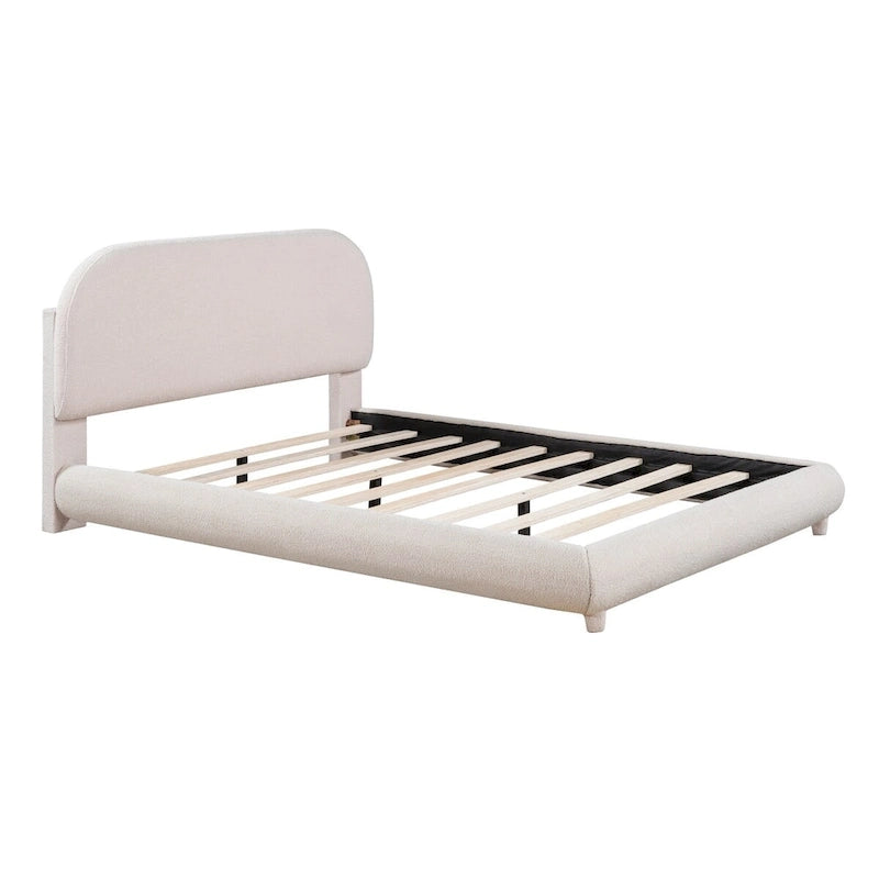 Lit plateforme capitonné pleine taille en tissu Teddy Fleece avec tissu épais