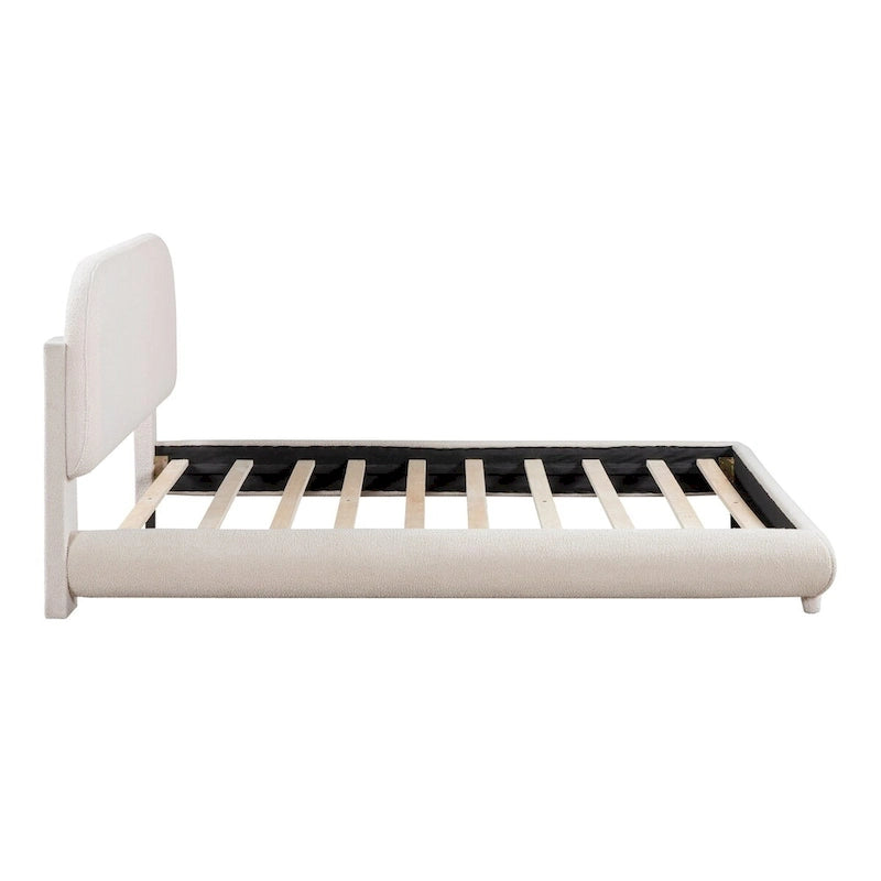 Lit plateforme capitonné pleine taille en tissu Teddy Fleece avec tissu épais