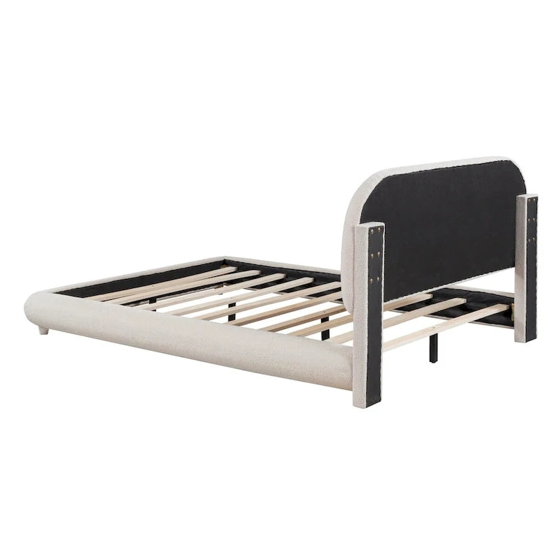Lit plateforme capitonné pleine taille en tissu Teddy Fleece avec tissu épais