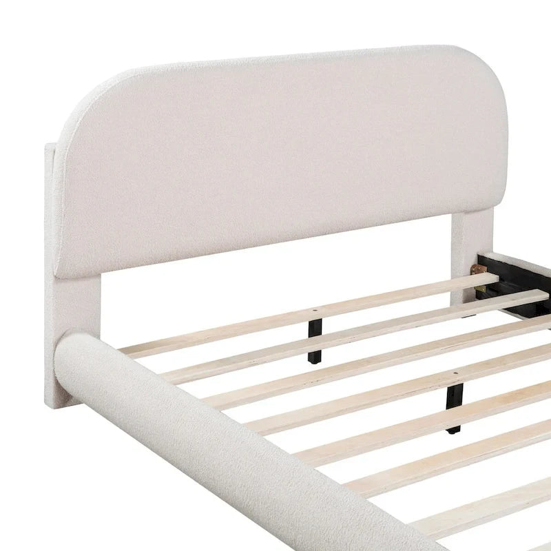 Lit plateforme capitonné pleine taille en tissu Teddy Fleece avec tissu épais