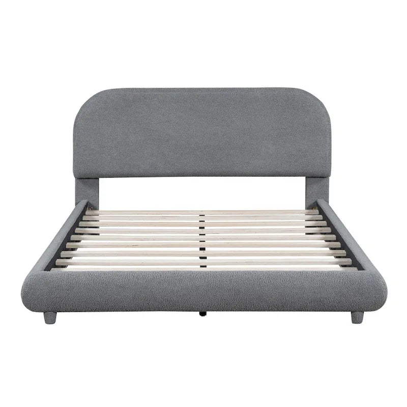Lit plateforme capitonné pleine taille en tissu Teddy Fleece avec tissu épais