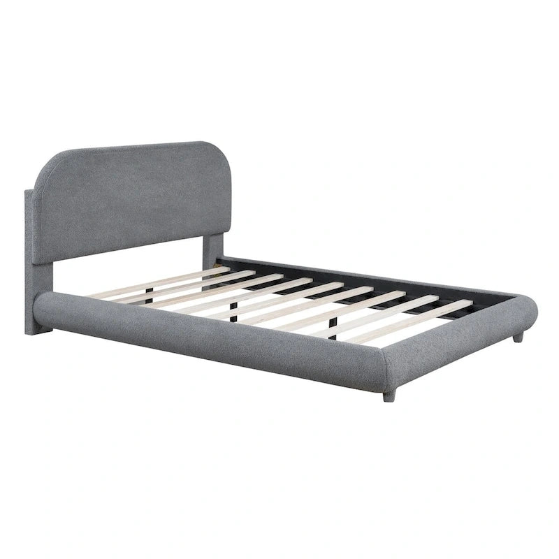 Lit plateforme capitonné pleine taille en tissu Teddy Fleece avec tissu épais