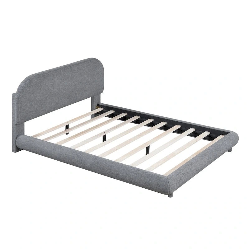 Lit plateforme capitonné pleine taille en tissu Teddy Fleece avec tissu épais