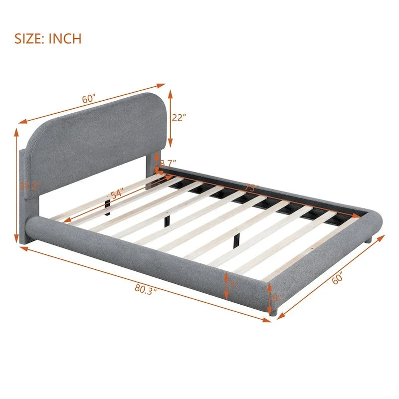 Lit plateforme capitonné pleine taille en tissu Teddy Fleece avec tissu épais