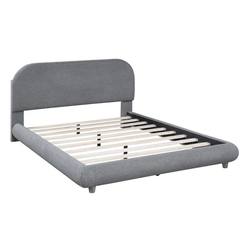 Lit plateforme capitonné pleine taille en tissu Teddy Fleece avec tissu épais