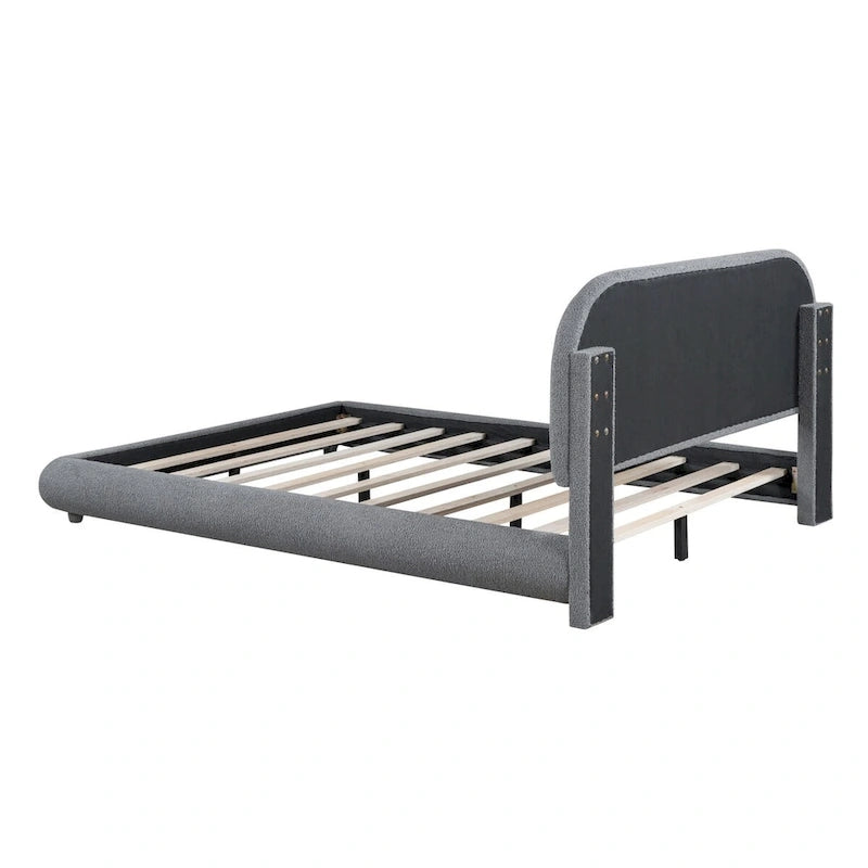 Lit plateforme capitonné pleine taille en tissu Teddy Fleece avec tissu épais