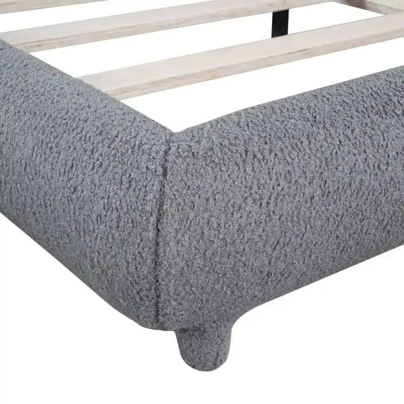 Lit plateforme capitonné pleine taille en tissu Teddy Fleece avec tissu épais