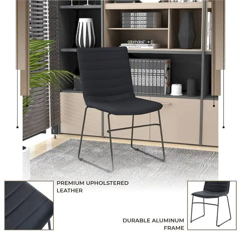 Chaise de bureau en cuir polyester avec piètement en acier inoxydable série Zylar