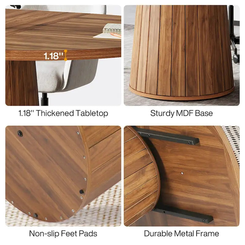 Table de conférence ovale en bois marron de 140 cm avec base en bois pour 6 personnes - N/A