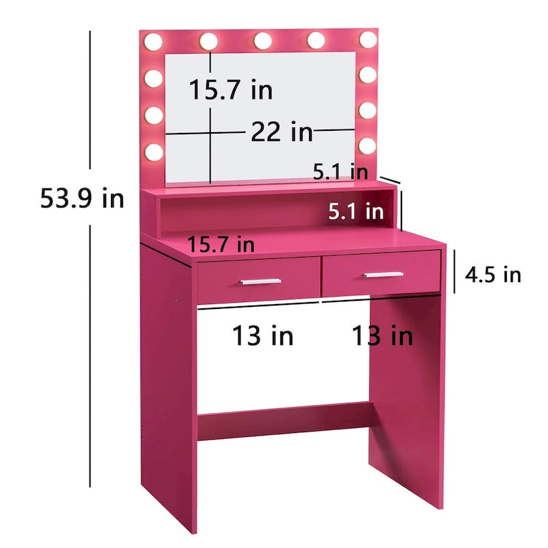 Coiffeuse Roomfitters avec lumières, coiffeuse avec 2 tiroirs, table de toilette avec miroir, coiffeuse avec rangement