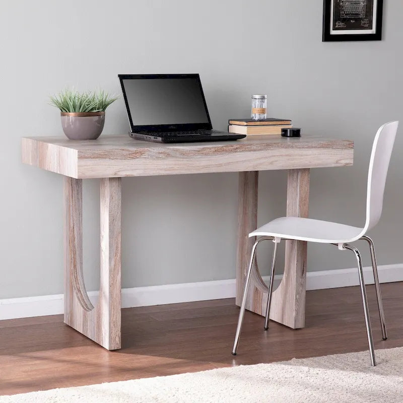 Bureau moderne contemporain imitation marbre, multifonctionnel comme petite table à manger ou poste de travail pour loisirs
