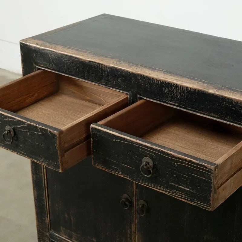 Meuble à deux tiroirs noir vieilli 39x18x35H