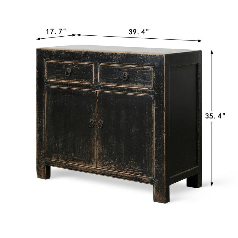 Meuble à deux tiroirs noir vieilli 39x18x35H
