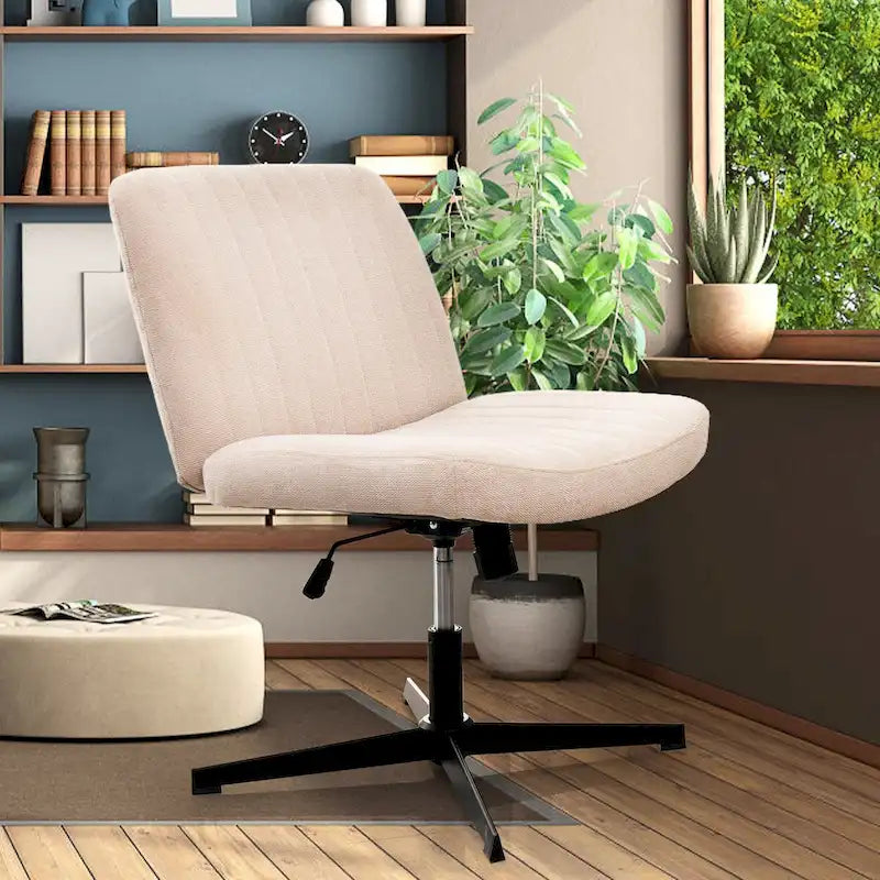 Chaise de bureau jambes croisées, Chaise de bureau large et confortable, Sans roulettes, Sans accoudoirs, pivotante et réglable en hauteur