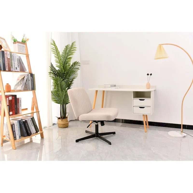 Chaise de bureau jambes croisées, Chaise de bureau large et confortable, Sans roulettes, Sans accoudoirs, pivotante et réglable en hauteur