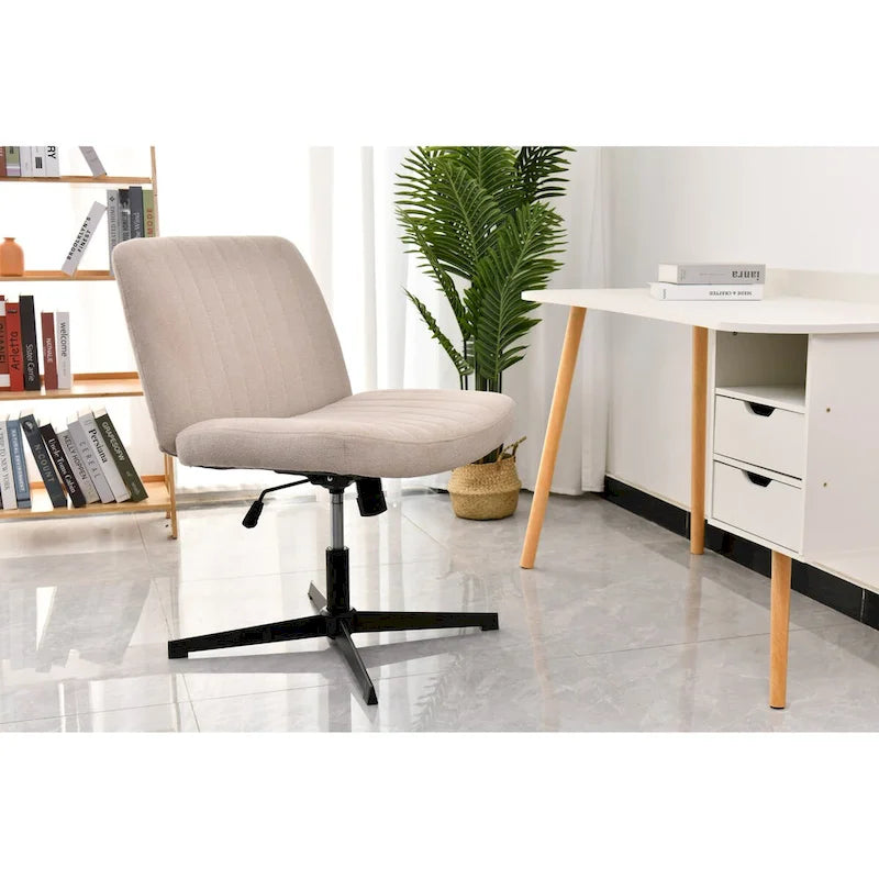 Chaise de bureau jambes croisées, Chaise de bureau large et confortable, Sans roulettes, Sans accoudoirs, pivotante et réglable en hauteur