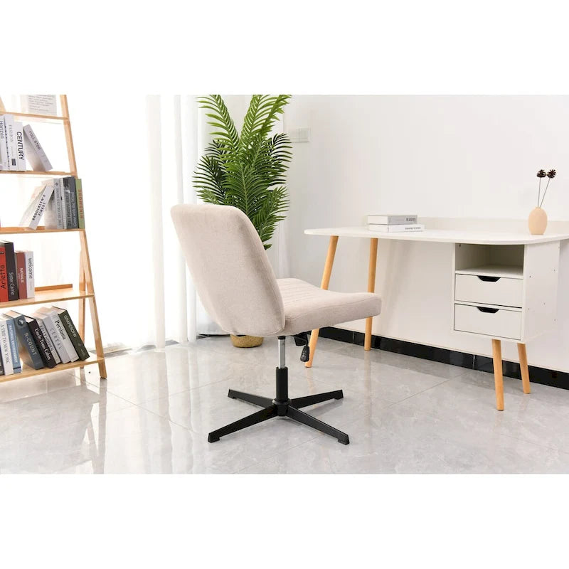 Chaise de bureau jambes croisées, Chaise de bureau large et confortable, Sans roulettes, Sans accoudoirs, pivotante et réglable en hauteur