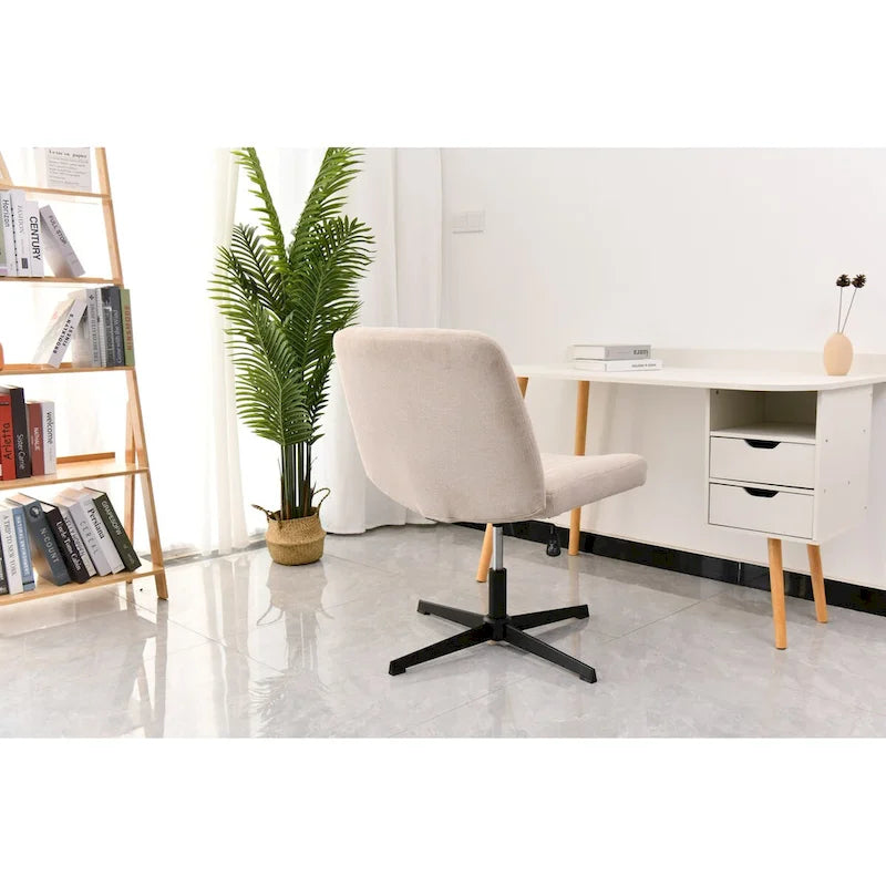 Chaise de bureau jambes croisées, Chaise de bureau large et confortable, Sans roulettes, Sans accoudoirs, pivotante et réglable en hauteur