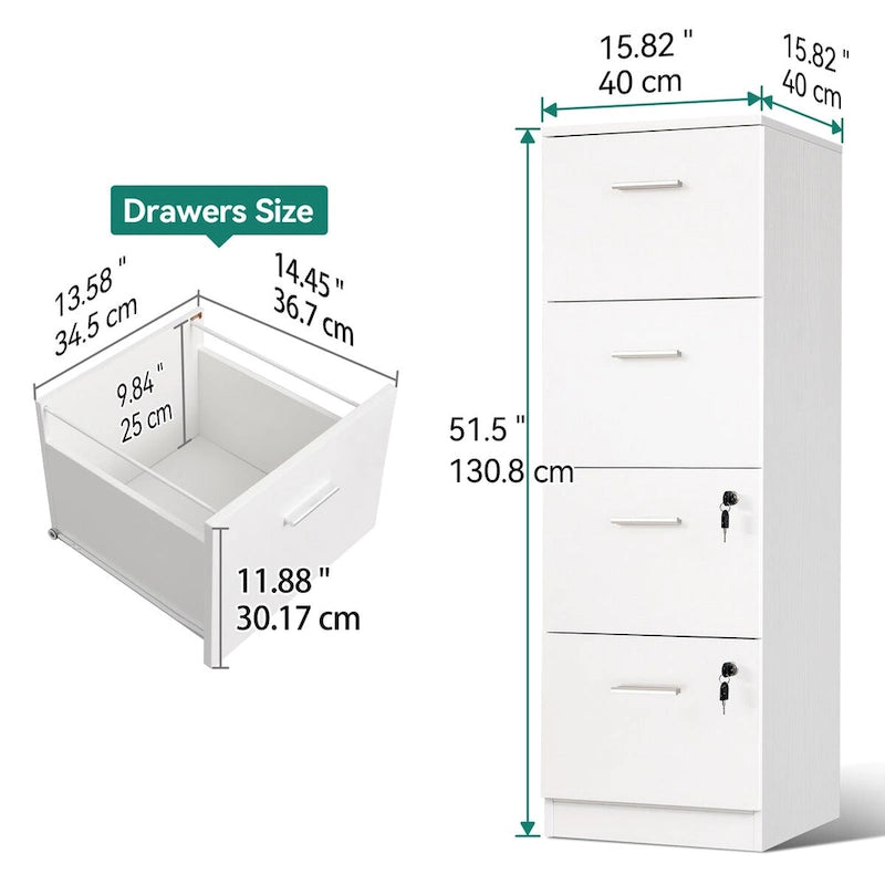 Moasis 51H Classeur Vertical à 4 Tiroirs Verrouillable pour Bureau à Domicile
