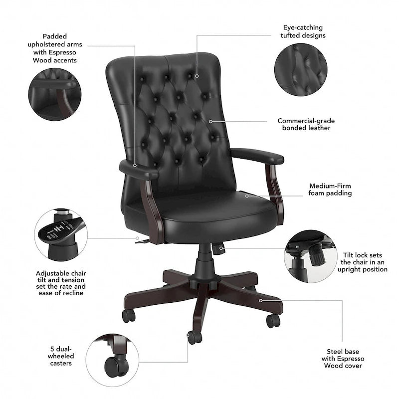 Chaise de bureau à dossier haut Arden Lane avec accoudoirs de Bush Business Furniture