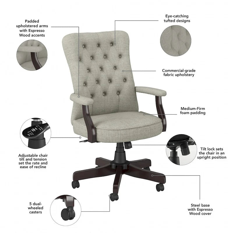 Chaise de bureau à dossier haut Arden Lane avec accoudoirs de Bush Business Furniture