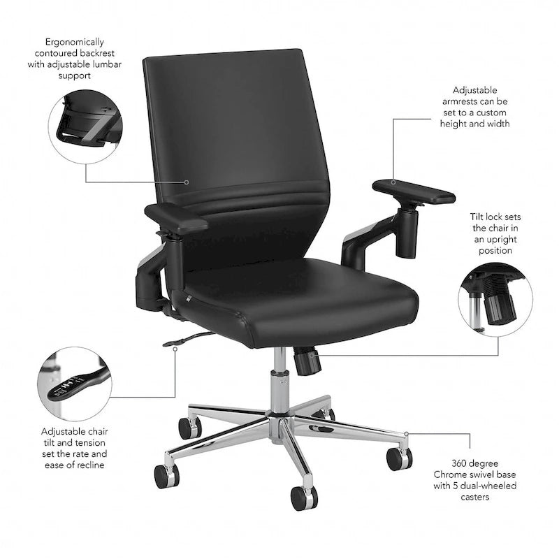 Fauteuil de bureau en cuir à dossier mi-haut Cabot de Bush Furniture