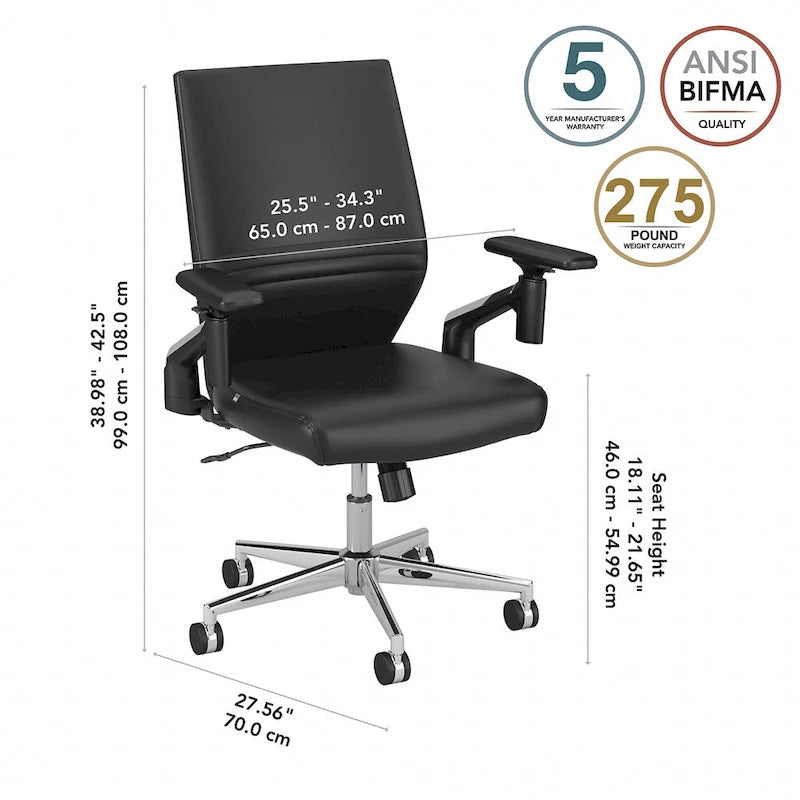 Fauteuil de bureau en cuir à dossier mi-haut Cabot de Bush Furniture