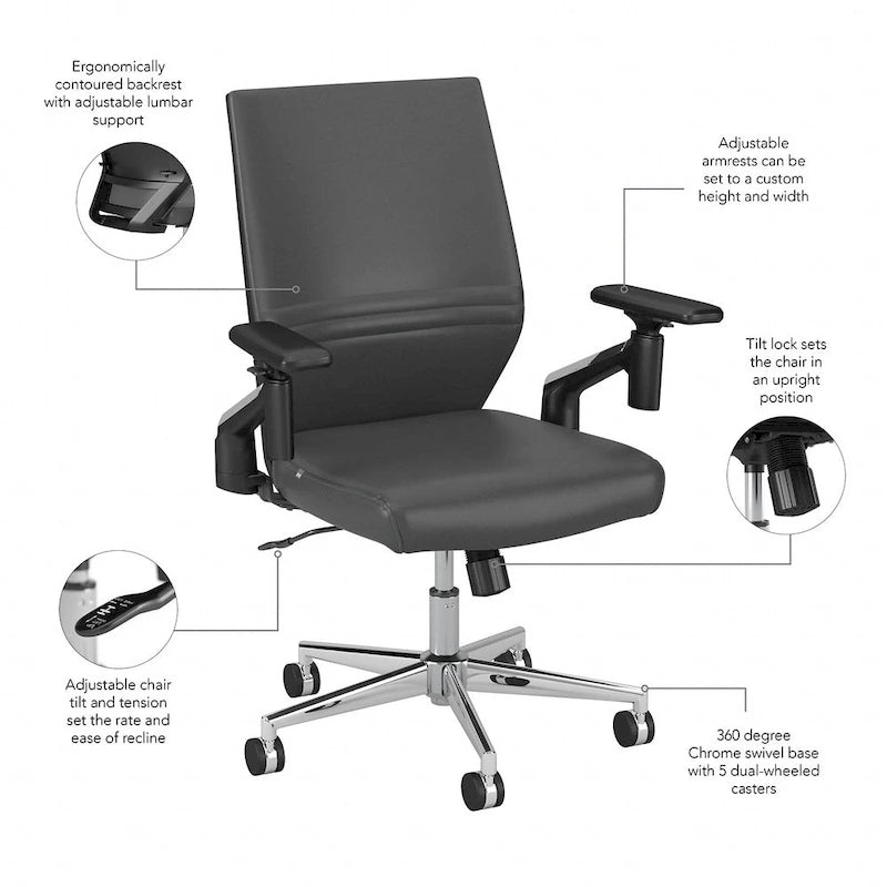 Fauteuil de bureau en cuir à dossier mi-haut Cabot de Bush Furniture
