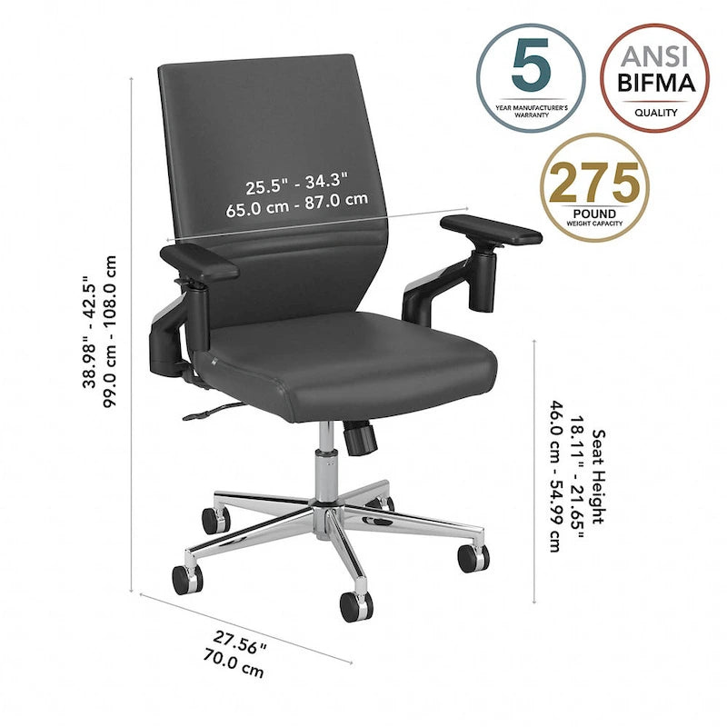 Fauteuil de bureau en cuir à dossier mi-haut Cabot de Bush Furniture