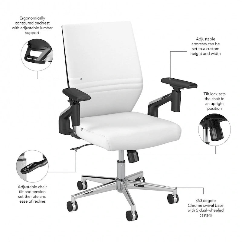 Fauteuil de bureau en cuir à dossier mi-haut Cabot de Bush Furniture