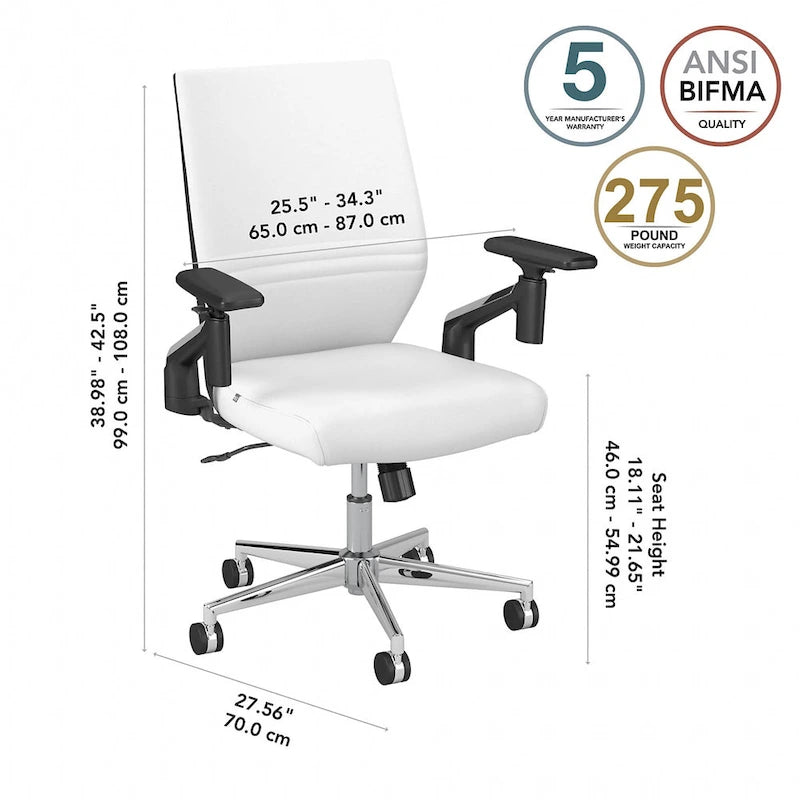 Fauteuil de bureau en cuir à dossier mi-haut Cabot de Bush Furniture