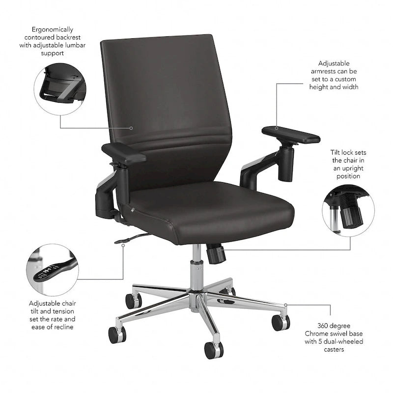 Fauteuil de bureau en cuir à dossier mi-haut Cabot de Bush Furniture