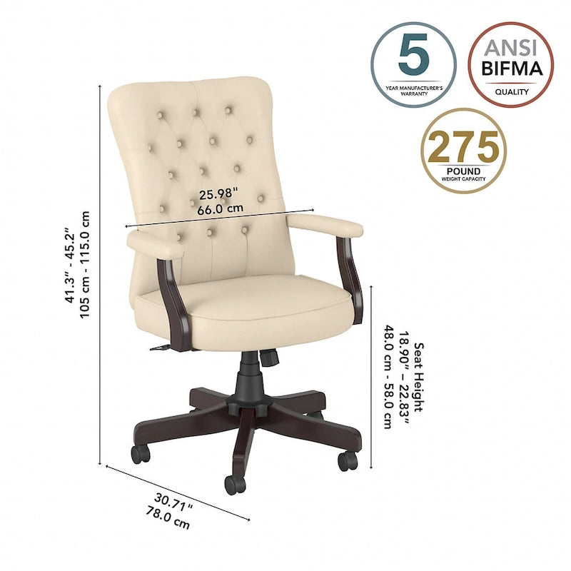 Fauteuil de bureau capitonné à dossier haut Cabot avec accoudoirs de Bush Furniture