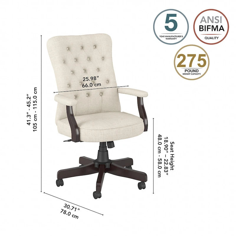 Fauteuil de bureau capitonné à dossier haut Cabot avec accoudoirs de Bush Furniture