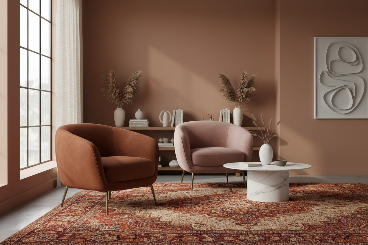 Homepage Hero Banner - Warm Tones with Velvet Chairs